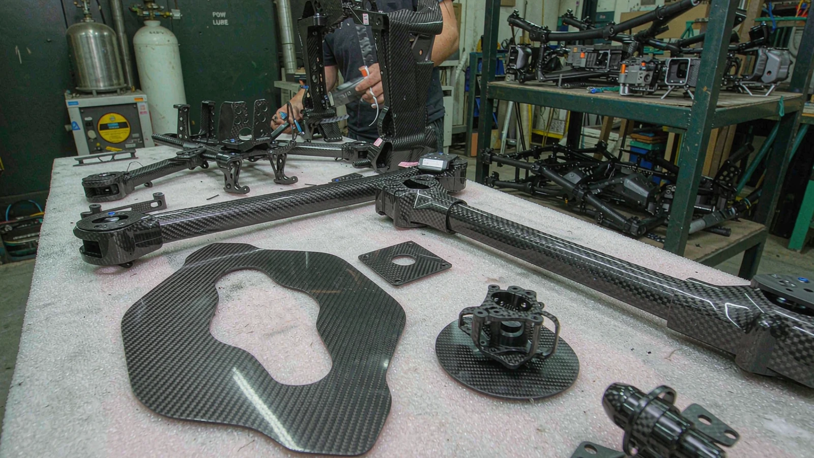 UAV Carbon Fiber Drone Components Carbon fiber drone components being laid up for UAV airframes